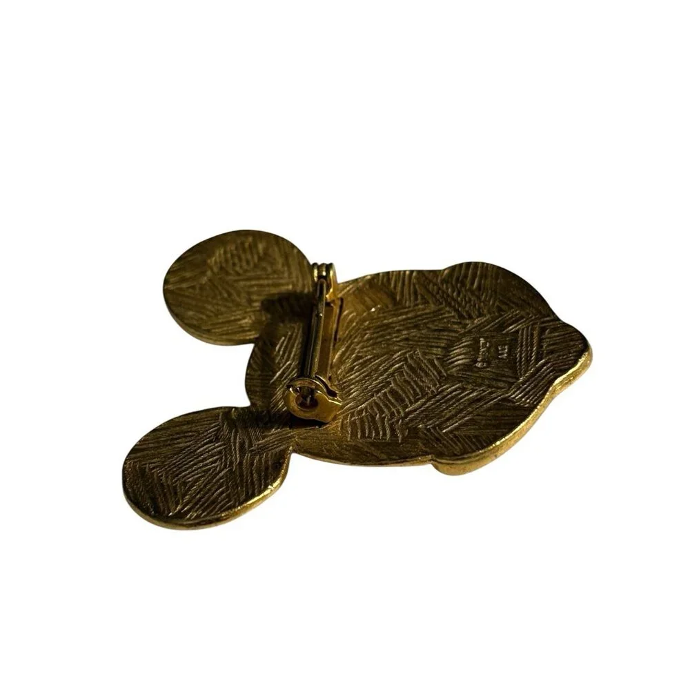 Rare Disney Mickey Mouse Pin Brooch Satin Gold Tone Smiling‎ Face VTG Animation
